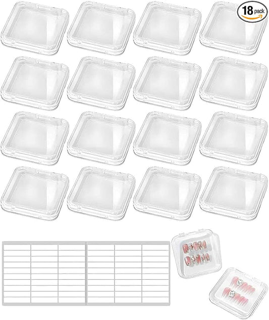 18PCS Press on Nail Cases, Artificial False Nail Storage Box Container with 60 PCS Adhesive Double
