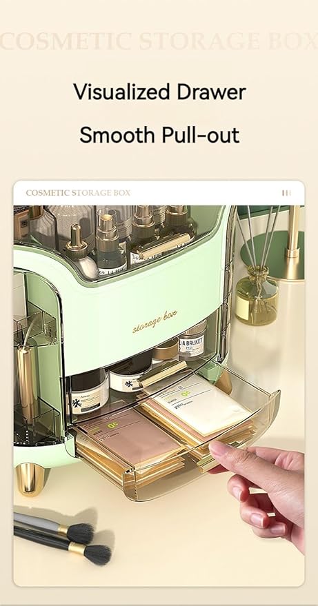 Professional Makeup Organizer Box and Cosmetic Display Case for Perfume, Lotion, Skincare Creams, Brushes, and Accessories, Large Vanity Storage, Rotating Drawers-White