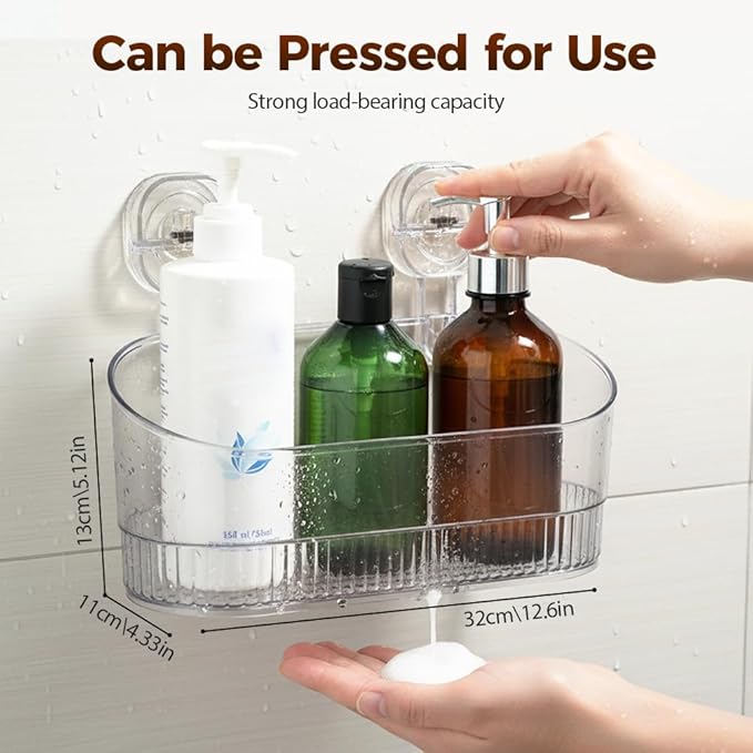 No-Drill Bathroom Suction Storage Box, 2026 New Corrugated Suction Cup Storage Holder,Powerful Suction Storage Box,Removable Hanging Storage Basket,Ripple Acrylic Wall Shelf (Gray)