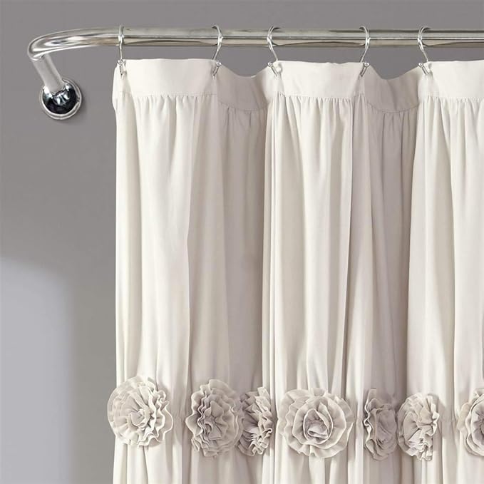 Lush Decor, Neutral Darla Shower Curtain-Ruched Floral Vintage Chic, Farmhouse Style Design, 72 x 72