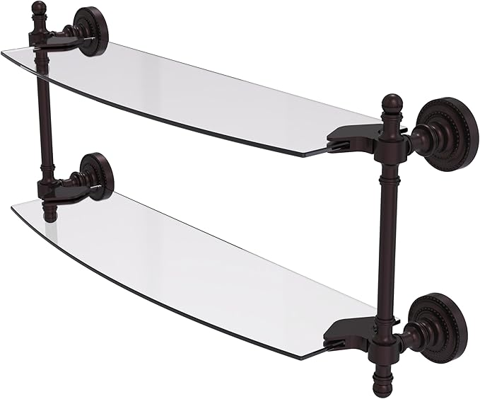 Allied Brass RD-34/18-ABZ Retro Dot Collection 18 Inch Two Tiered Glass Shelf, Antique Bronze