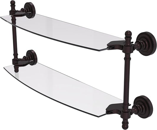 Allied Brass RD-34/18-ABZ Retro Dot Collection 18 Inch Two Tiered Glass Shelf, Antique Bronze