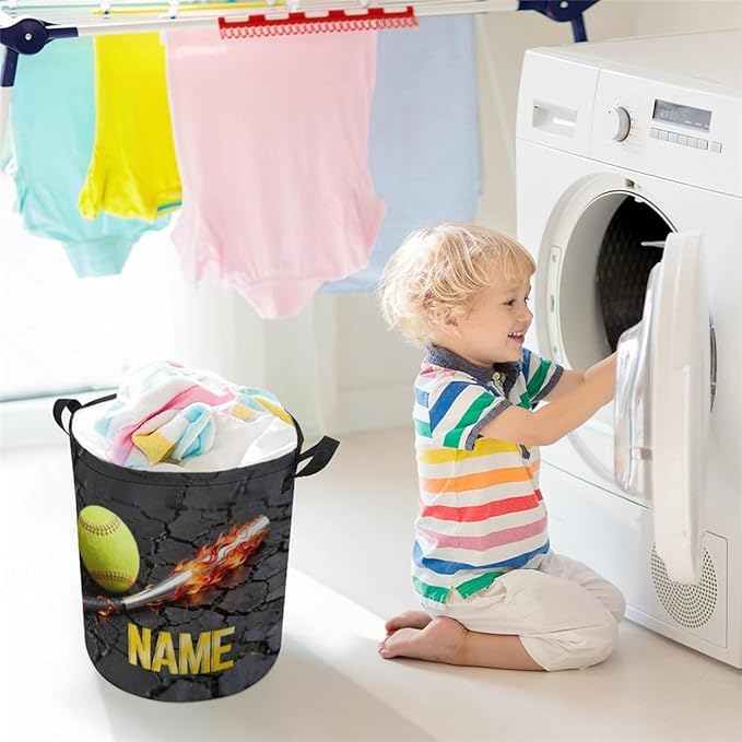 Personalized Softball Laundry Hamper Custom Name Funny Dirty Clothes Laundry Basket Portable Storage Basket For Home Bathroom Family Softball Lovers Xmas Birthday (style 4)