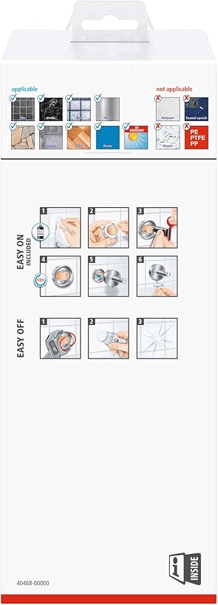 tesa EXXCELLENT Toilet Brush Holder - Wall-Mounted, Stainless-Steel Toilet Brush with Bowl in Frosted-Glass Design - Waterproof, incl. Power.Kit Adhesive Solution - 445mm x 94mm x 136mm