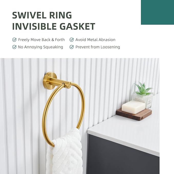 Angle Simple Bathroom Towel Ring Brushed Dark Gold, SUS304 Stainless Steel Modern Towel Holder, Swivel Hand Towel Rack Wall Mounted