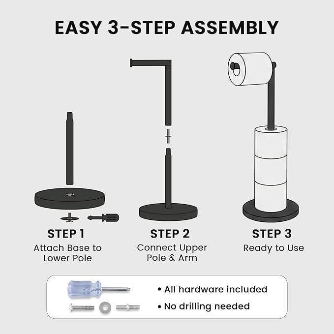 Cesun Toilet Paper Holder Stand Free Standing, Black Toilet Paper Storage with Heavy Weighted Base, Bathroom Stainless Steel Toilet Paper Roll Holder, Non-Slip, Matte Black