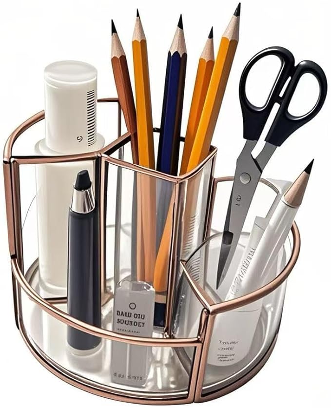 360° Rotate Makeup Brush Holder, Makeup Organizers Countertop, Perfume Tray, Bathroom Organizer and Storage for Eyeliner,Lipstick, Lazy Susan Organizer for Vanity Cabinet Dresser Bathroom (Brass)