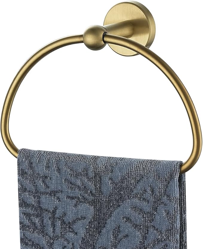 JQK Towel Ring Light Gold, Stainless Steel Half Ring Towel Holder for Bathroom, 7 Inch Brushed Golden Wall Mount, TR160-BG