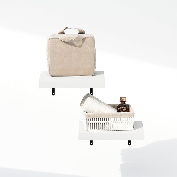 Furinno Tanna Floating Shelves for Wall Set of 2, 15-Inch Bathroom Wall Shelf, Wall Mounted Shelf, for Bathroom Organizers and Storage, Living Room, White Texture