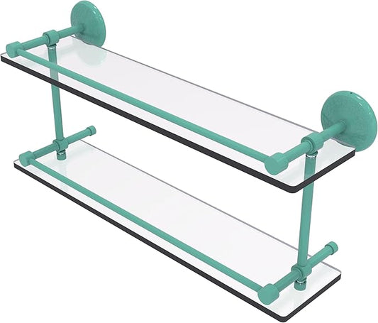 Allied Brass MC-2/22-GAL-SFG Monte Carlo 22 Inch Double Glass Shelf with Gallery Rail, Sea Foam Green