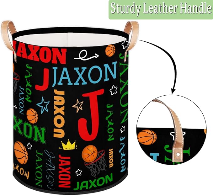 Custom Basketball Laundry Hamper, Personalized Laundry Baskets with Handles Dirty Clothes Hamper Storage Basket