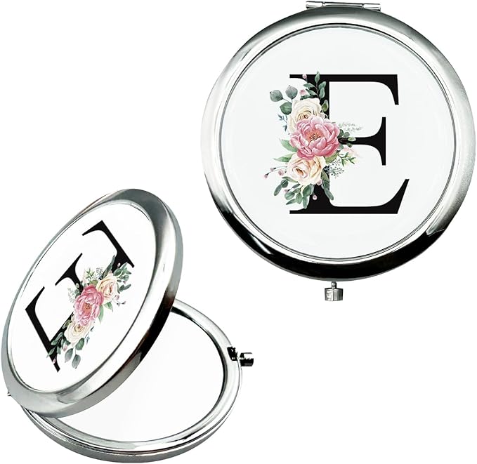 JEKUGOT Monogram Compact Mirror, Personalized Gifts for Women and Girls, Small Pocket Mirror, Personalized Compact Mirrors for Girls, Sister, Wife, Mothers, Birthday Gifts - E