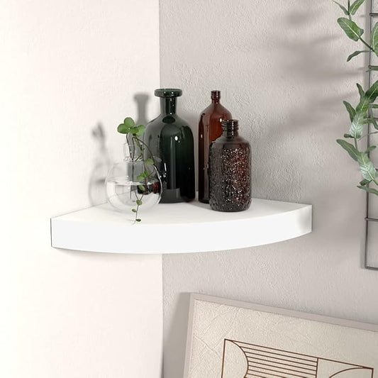 Floating Corner Shelf White 9.8x9.8x1.5 Inches MDF Wall Mounted Storage Display Organizer for Bathroom Kitchen Living Room Decor