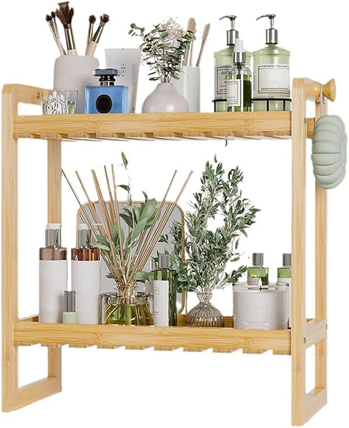 Bamboo Over The Storage Shelf 2-Tier Home Storage Rack for Small Bathroom (Double Storage Rack)