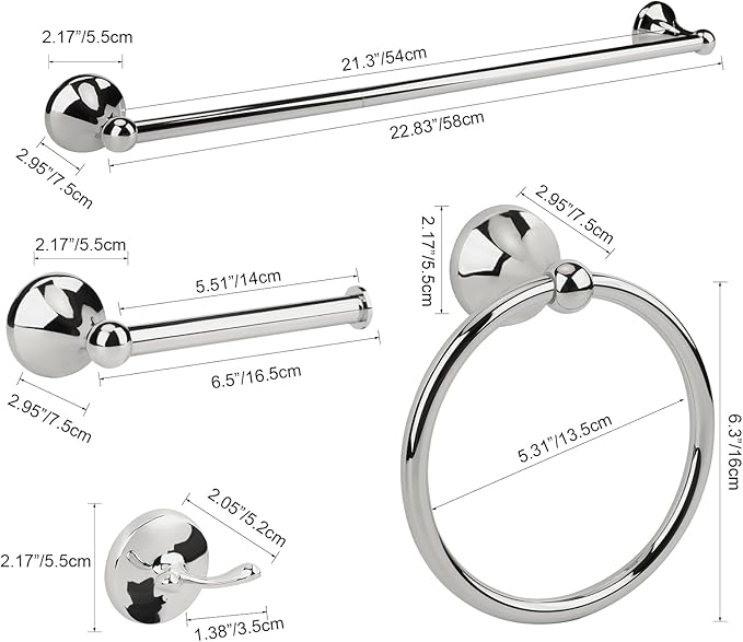 4 Piece Chrome Bathroom Hardware Accessories Set,Towel bar Set 23.6 Inch Towel Bar Set,Towel Rack Set,Bathroom Towel Holder Set