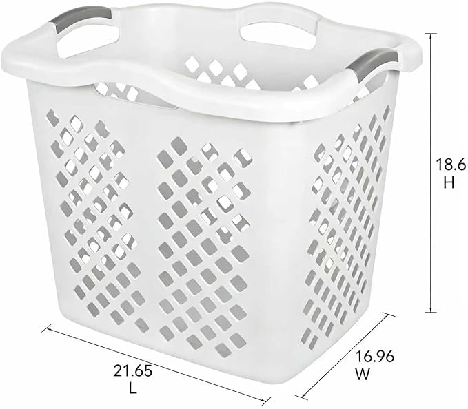 2-Pack 2 Bushel Ultra Portable Plastic Laundry Basket With Silver Handle, Suitable For Dirty Laundry Basket Boxes In Homes And Apartments, White
