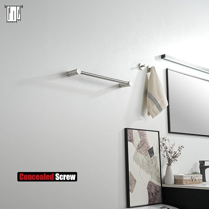 JQK Towel Bar Brushed, 18.5 Inch 304 Stainless Steel Thicken 0.8mm 2 Pieces Towel Rack Bathroom Wall Mount, Useable Length 16 Inch, TB610L16-BN