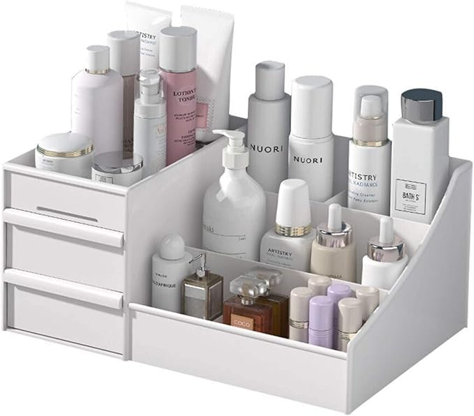 Simbuy Makeup Organizer With Drawers —Bundle Countertop Organizer for Cosmetics, Vanity Holder for Lipstick, Brushes, Lotions, Eyeshadow, Nail Polish and Jewelry