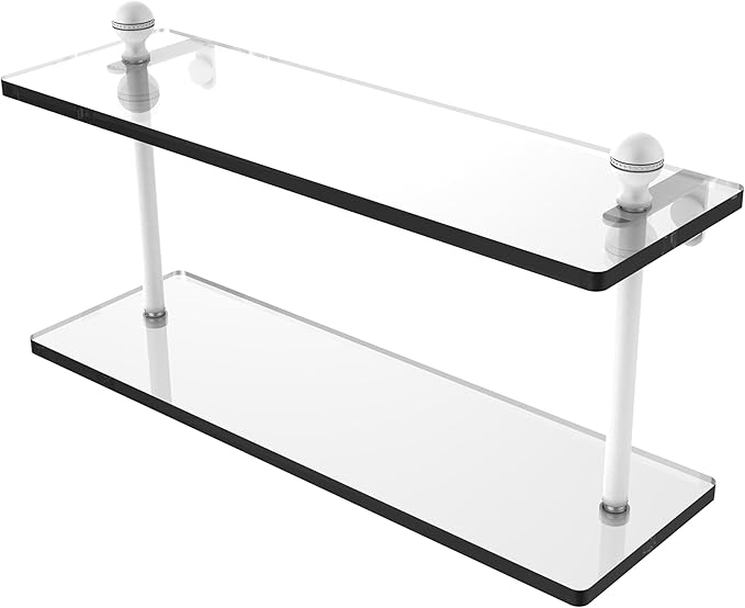 Allied Brass MA-2/16-WHM Mambo Collection 16 Inch Two Tiered Glass Shelf, Matte White