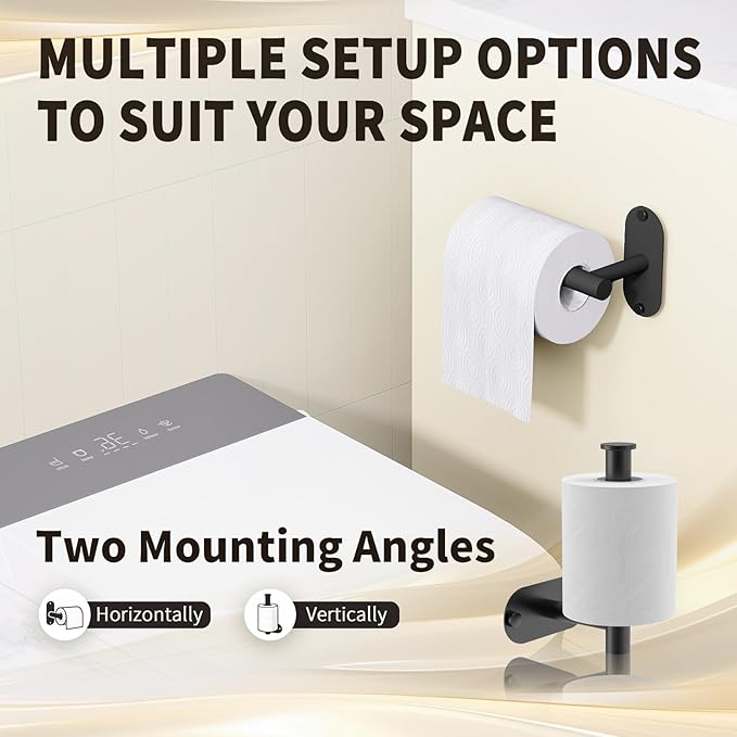 5-Piece Bathroom Hardware Accessories Set, Self-Adhesive & Wall Mounted SUS304 Stainless Steel Towel Bar Set, Adjustable Towel Bar, Towel Ring, Toilet Paper Holder & 2 Hooks(Matte Black)