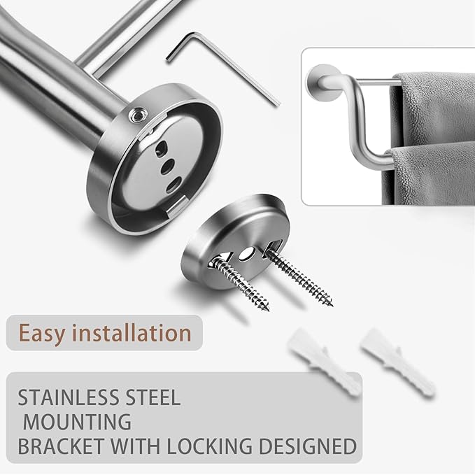 Double Towel Bar,Towel Rack for Bathroom,16 Inch Brushed Steel Towel Holder, Bath Towel Rack for Bathroom Wall Mounted,SUS304 Brushed Stainless Steel,Silver