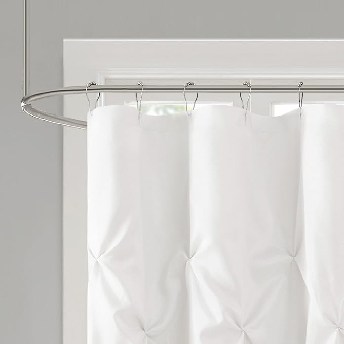 Madison Park Laurel Semi-Sheer White Shower Curtain – Lightweight Faux Silk Fabric, 72x72 in, Light Filtering, Modern Style Bathroom Curtain Textured Tufting Detail Modern Mid-Century Bathroom Decor