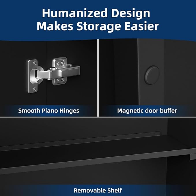 Medicine Cabinet 20 x 28 Inch, Black Bathroom Medicine Cabinet with Mirror,Metal Beveled Mirror, Adjustable Shelves, Recessed or Wall Mount, Sturdy & Solid, Bathroom Mirror with Storage