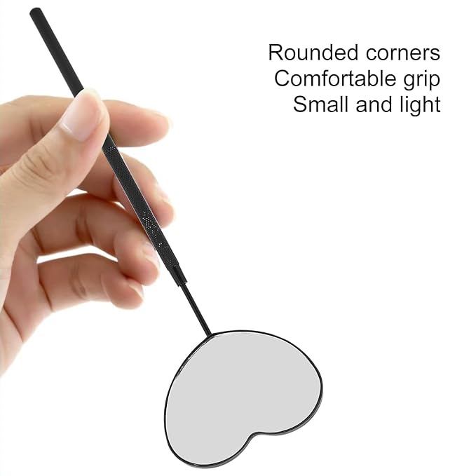 Pssopp Lash Eyelash Extension Mirror, Eyelash Makeup Mirrors Heart Shaped Lash Mirror Professional Portable Stainless Steel Makeup Eyelashes Mirrors for Lashes Extension (Black)