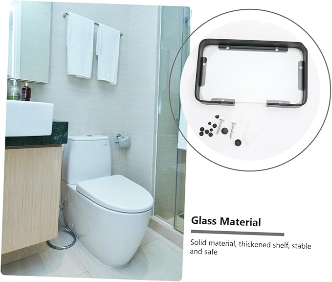 ULTECHNOVO Black Glass Bathroom Shelf Floating Wall Corner Rack Organizer for Shampoo and Cosmetics Easy Install Strong Bearing Storage for Neat Sink Area and Bathroom Decoration