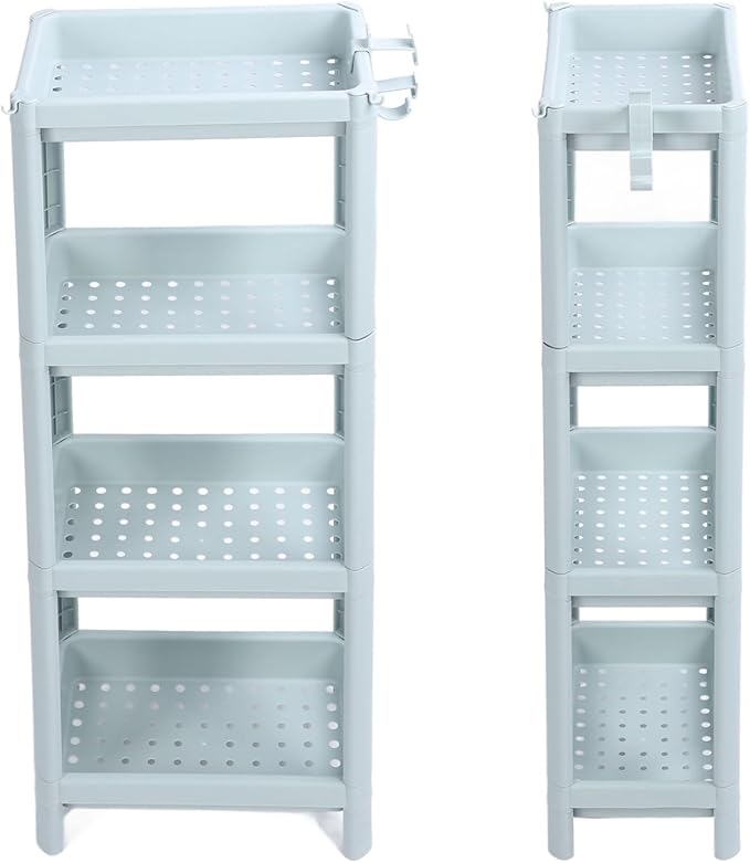 Storage Shelf for Bathroom, Open Shelf for Bathroom Storage, Independent Corner Shelf, Storage Shelf, Nordic Blue (2 (4 Tier)