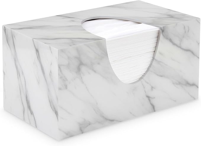 Tissue Box Cover Rectangle - Tissue Box Holder Rectangular - Compatible with Puffs - Acrylic Marble Bathroom Accessories Decor