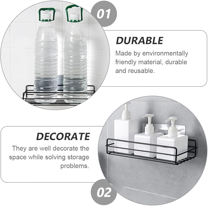 Luxshiny 2pcs Wall-Mounted Iron Storage Racks with Adhesive Pads Ventilated Corner Shelves for Bathroom and Kitchen Organization Installation Space-Saving and Easy-Clean Design