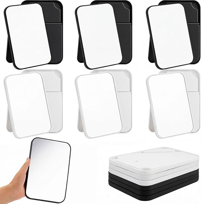 Cinnvoice 12 Pack Desktop Makeup Mirror Bulk 90° Adjustable Portable 8" Vanity Table Mirror with Stand, Folding Travel for Makeup Party Spa Party, Women, Cosmetics Personal Beauty (Black,White)