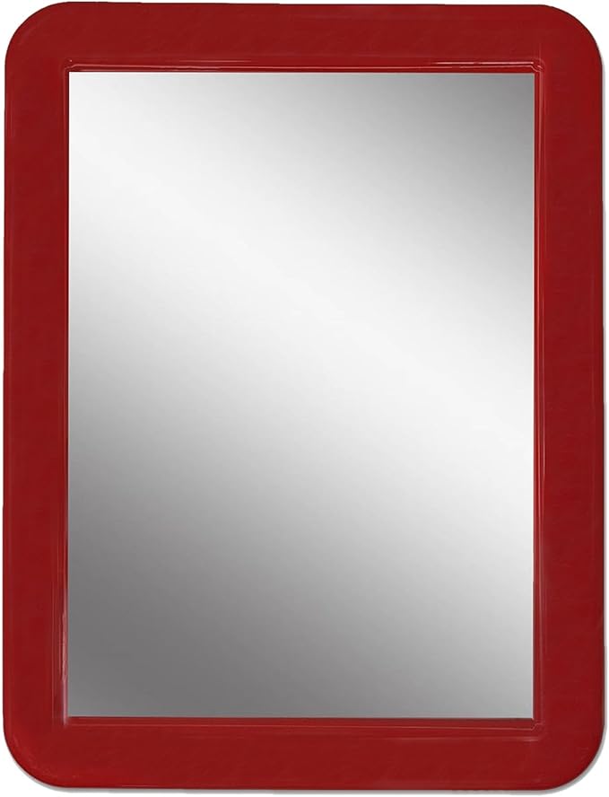 Magnetic Mirror for Locker, 5" x 7" - Real Glass Make-up Mirror - Locker Accessory for School, Home, Gym, Office (Red)