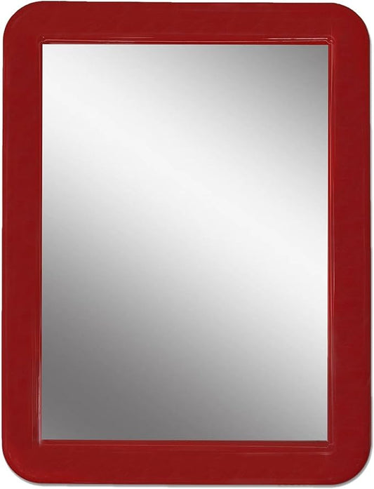 Magnetic Mirror for Locker, 5" x 7" - Real Glass Make-up Mirror - Locker Accessory for School, Home, Gym, Office (Red)