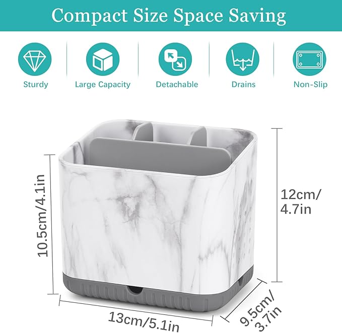 PARKMANI Toothbrush Holders for Bathrooms, Tooth Brush Holder for Bathroom Countertop Organizer, Kids Electric Toothbrush and Toothpaste Holder (Grey Marble Grain)