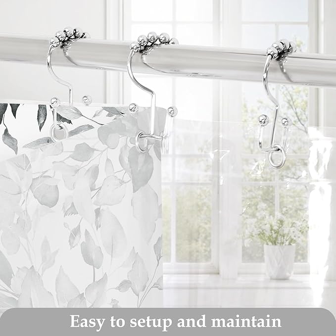 Gibelle Small Stall 3 in 1 Shower Curtain Set,Eucalyptus Bath Curtain with PEVA Liner Set and 12 Metal Hooks, Modern Waterproof Fabric Bathroom Curtain 36x72, Grey