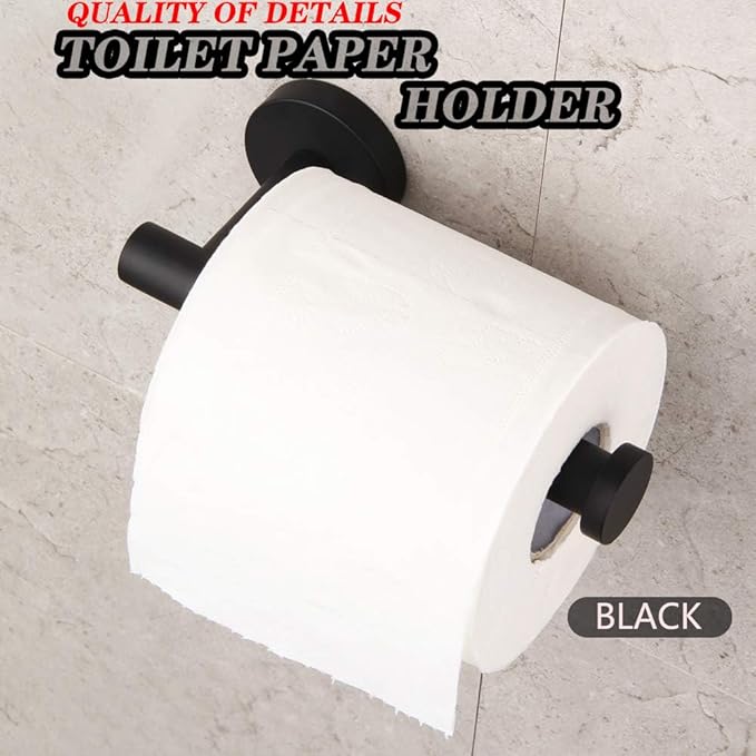 GERZWY Modern Matte Black 3-Piece Bathroom Hardware Set Toilet Paper Holder and 2X Towel Hook Wall Mounted SUS 304 Stainless Steel AG1401B-BK