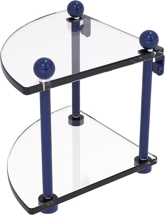 Allied Brass PR-3-MBL Two Tier Corner Glass Shelf, Mediterranean Blue