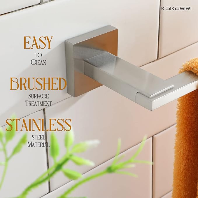KOKOSIRI Towel Holder Brushed Nickel Bathroom Accessories Bath Towel Bars for Toilet Kitchen Cabinet Necklace Holder 24-Inch Stainless Steel, Wall Mounted B4006BR-L24