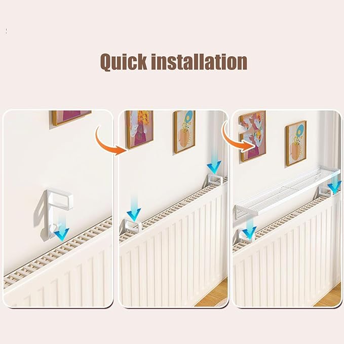 Radiator Cover Shelf - Iron Storage Rack No Drilling, Heat-Resistant Radiator Top Cover for Hotel Dorm Apartment Bedroom Living Room Bathroom Kitchen, Multifunctional Storage and Decorative Shelf for