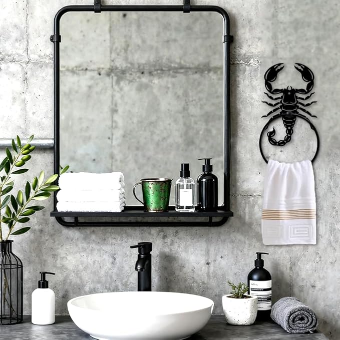 MAYJOYDIY Scorpion Metal Towel Ring Round Reptile Hand Towel Holder Ring Hanger Wall Mount Black Vintage Towels Wall Organizer for Kitchen Bath Home Laundry Room Decors Gifts