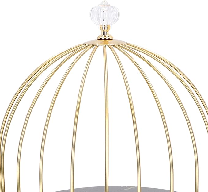 Double Layer Storage Shelf Bird Cage Organizer Display Rack for Bathroom Countertop Dressing Table Gold Frame (Black Base Gold Pattern)