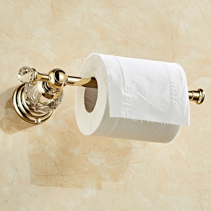 Leyden Gold Crystal Bathroom Accessories, Towel Bar Set Toilet Paper Holder Towel Ring Coat Hooks Shinny Bathroom Hardware Wall Mounted 4 Pieces with Crystal Ball Base