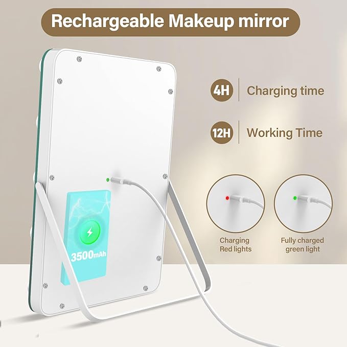 halumao Vanity Mirror with Lights, Rechargeable Makeup Mirror, 14.6" Lighted Makeup Mirror for Dressing Room & Bedroom，Memory Function