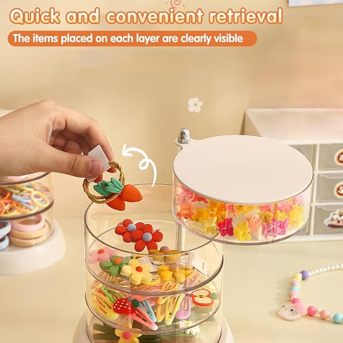 3/4/5-Layer Rotating Hair Accessories Organizer for Girls & Women - Clear Acrylic Jewelry Holder for Hair Bows, Clips, Ties, Headbands - Small Kids Hair Product Storage Box (5.6 * 6 * 4.6in)