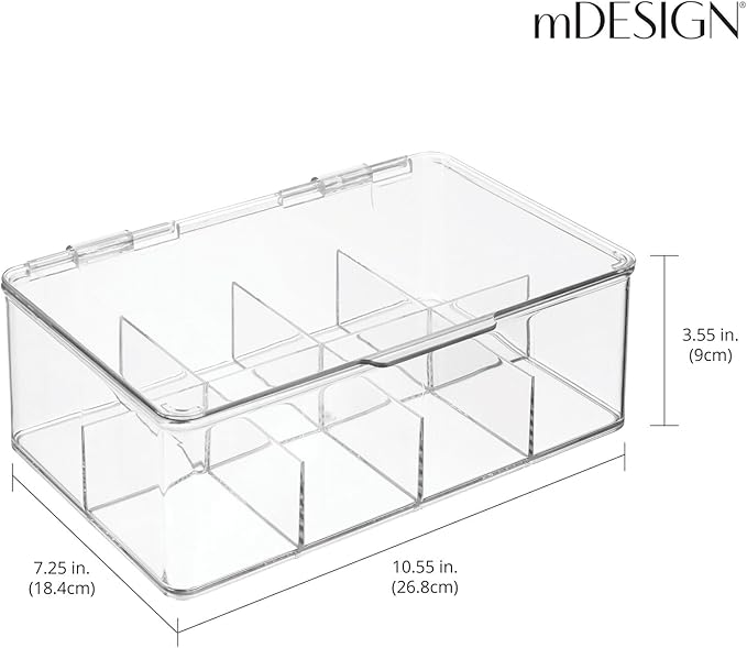 mDesign Plastic First Aid Kit Storage Box with Clear Top Lid for Bathroom, Kitchen, Cabinet, Closet, Drawer - Organizes Medicine, Ointments, Adhesive Bandages, Dental, 8 Divided Sections - Clear