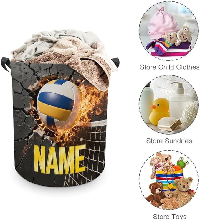 Personalized Volleyball Laundry Hamper Custom Name Funny Dirty Clothes Laundry Basket Portable Storage Basket For Home Bathroom Family Volleyball Lovers Xmas Birthday (style 16)