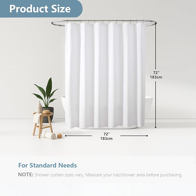 OVZME Berry White Shower Curtain, Embossed Textured Fabric Shower Curtain for Bathroom - Soft Cloth & Hotel Spa Luxury, Water Repellent, Machine Washable Shower Curtain, 72X72, White