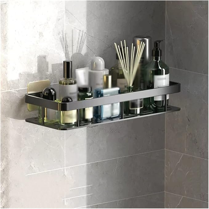 Bathroom Storage Rack Storage Rack Toilet Washstand Single Layer Simple Storage Rack Kitchen Counter Metal Storage Rack Wall Perforated Storage Rack Bathroom Shelf(Black)